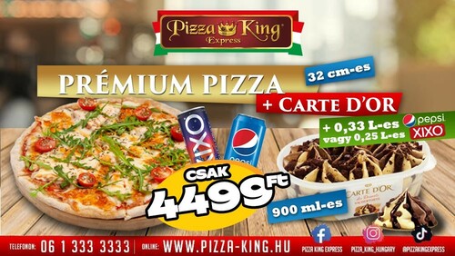 Pizza King 14 Éjszaka - 32cm prémium pizza jégkrémmel és üdítővel - Jégkrém menük - Online order